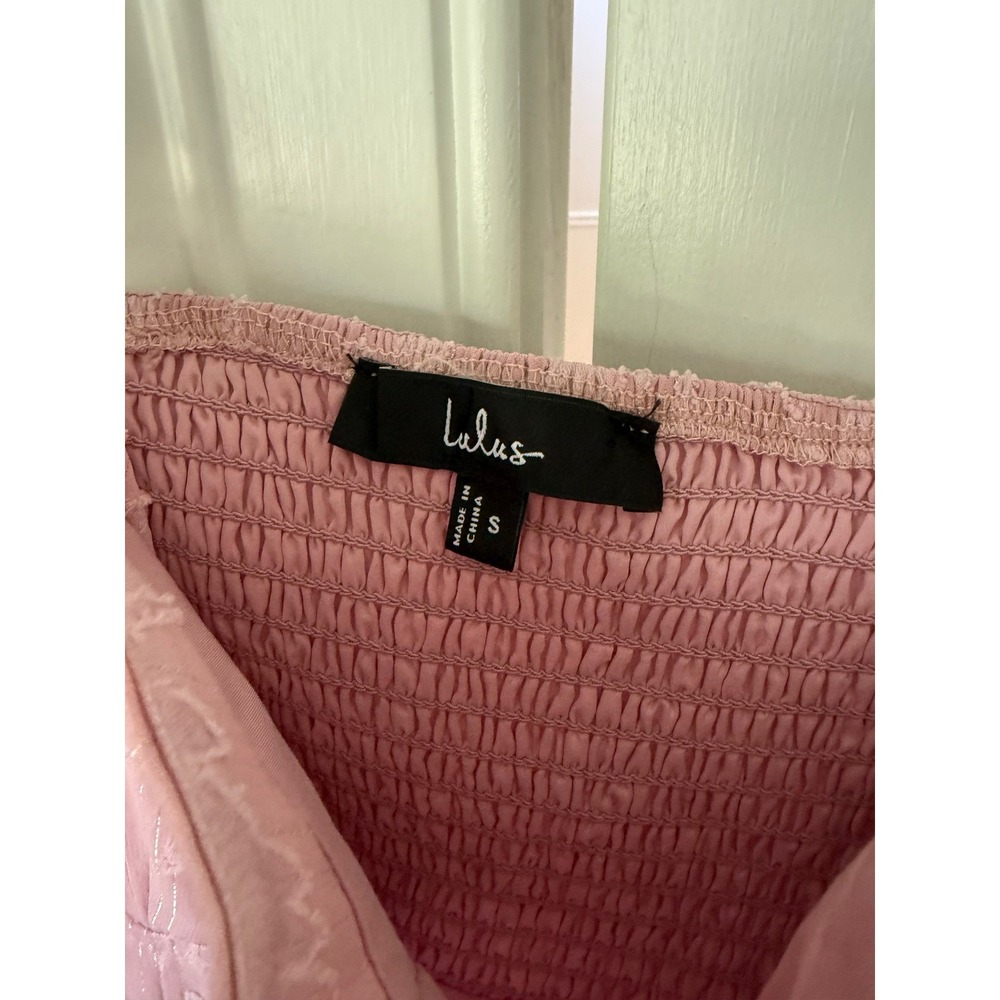 Lulus Lavender Pink Floral Burnout Jacquard Midi Dress Tie Strap Smocked Small - Picture 6 of 7